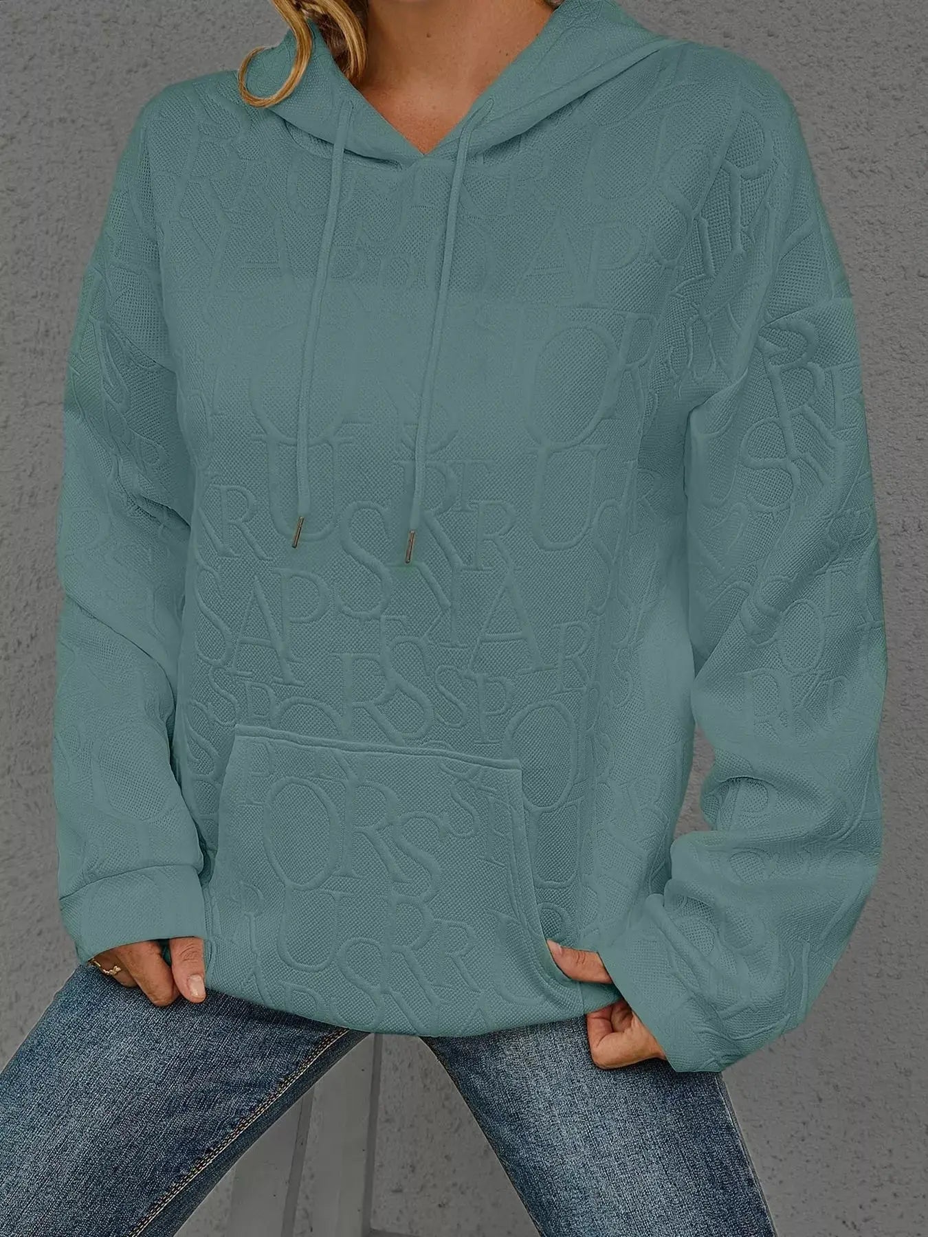 Full Size Embossed Lettering Casual Hoodie Plus Size Simply Love