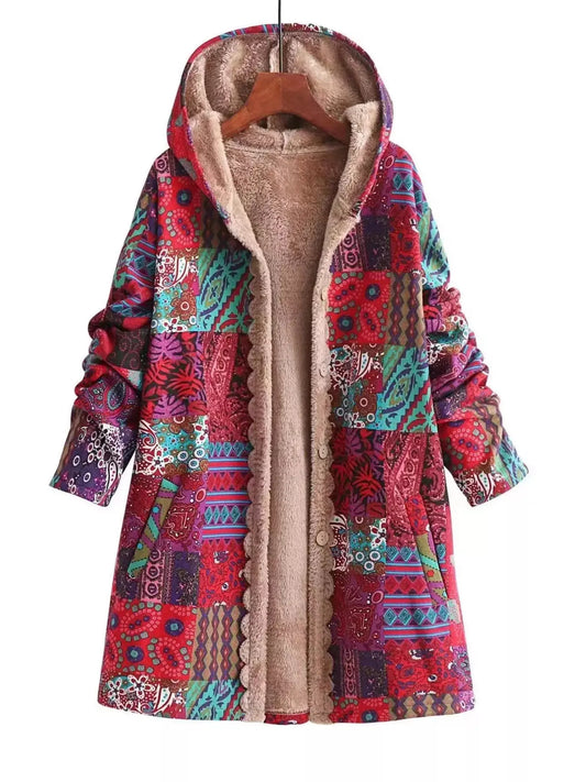 Bohemian Patchwork Fleece Lined Hooded Outerwear Simply Love