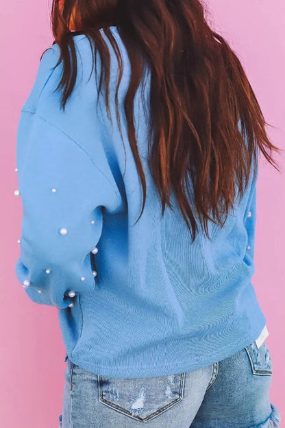 Elegant pearl accent long sleeve sweatshirt