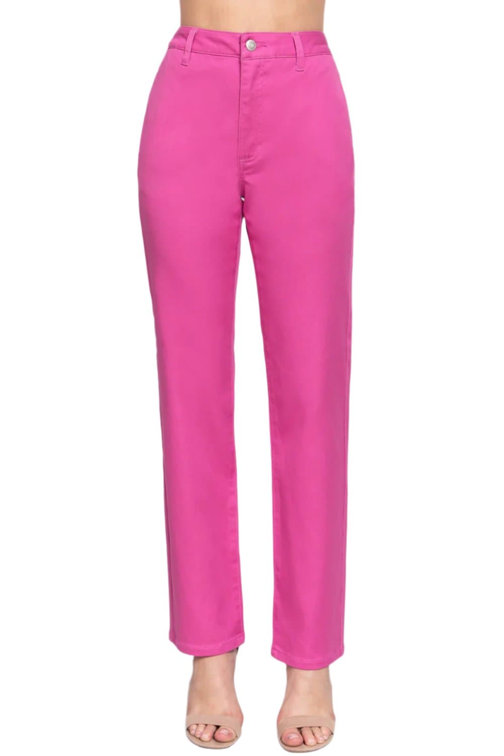 ACTIVE BASIC High Waist Straight Twill Pants in pink, flattering high waist and straight leg cut.