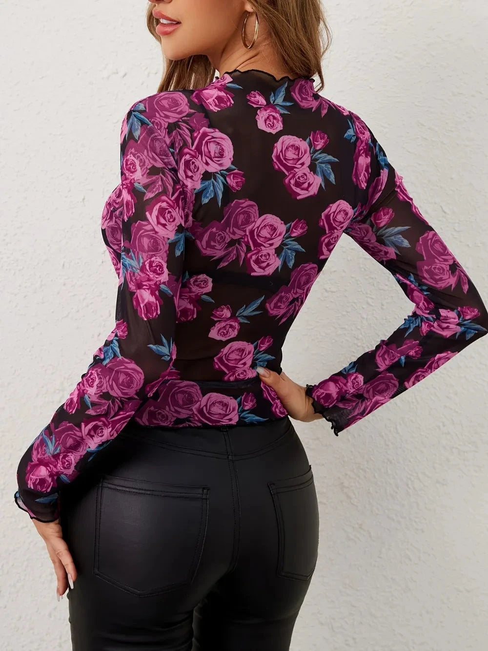 Floral Mock Neck Long Sleeve Top Coco’s Tee Boutique