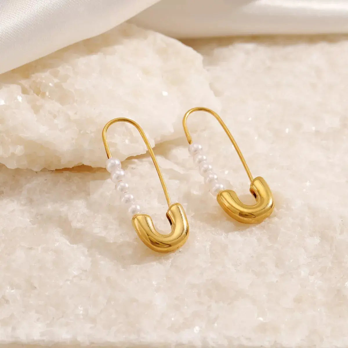 Safety Pin Pearl Accent Earrings Simply Love