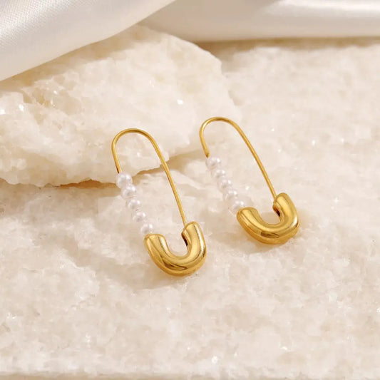 Safety Pin Pearl Accent Earrings Simply Love