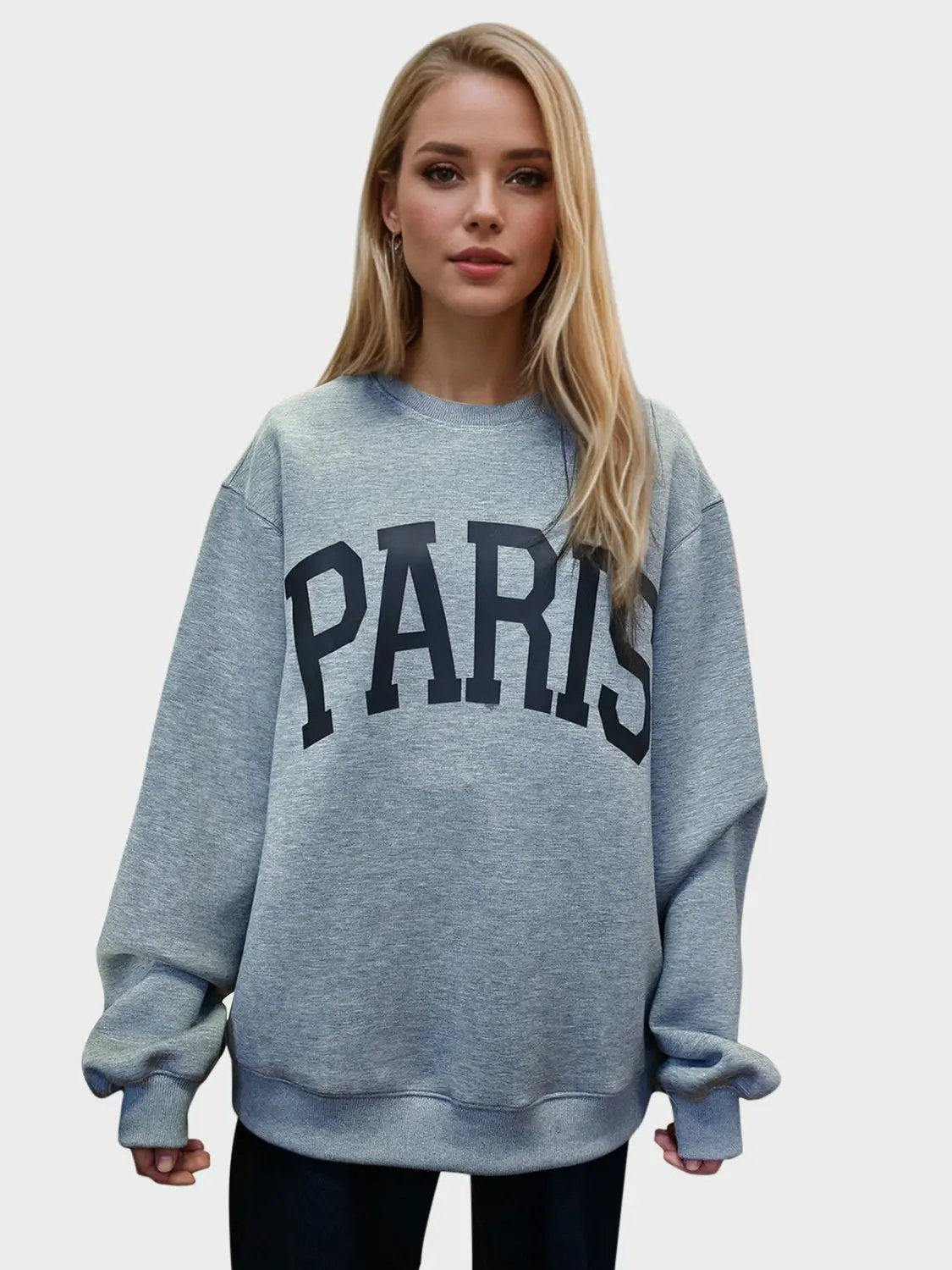 Basic Bae PARIS Round Neck Long Sleeve Air Scuba Sweatshirt - Love Salve