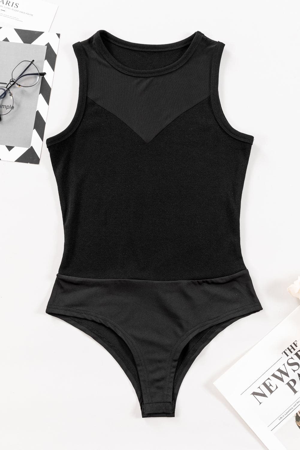 Round Neck Sleeveless Bodysuit.