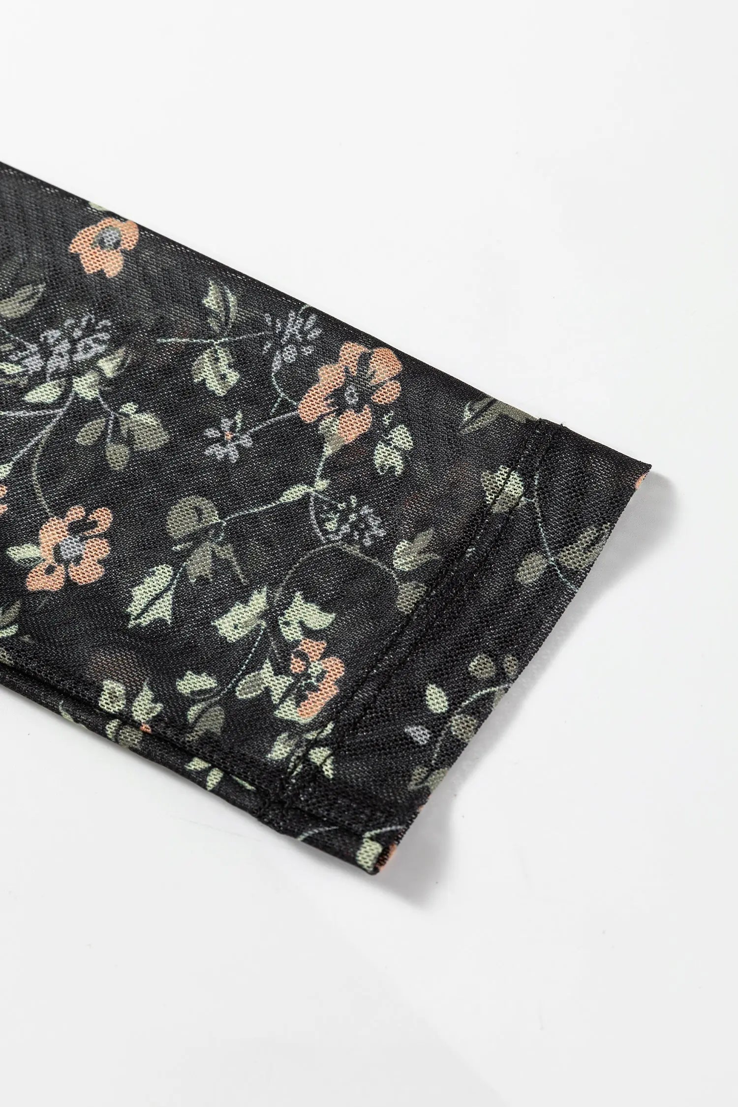 Black Floral Print Mesh Tank Cardigan Set 2pc Button Front Slim Dear-Lover Dropshipping