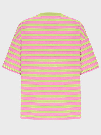 Striped Round Neck Half Sleeve T-Shirt.