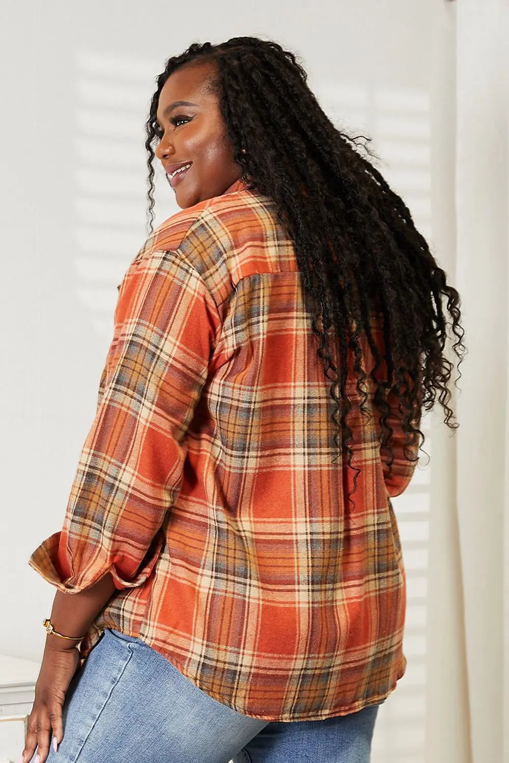 Double Take Plaid Dropped Shoulder Shirt - Love Salve