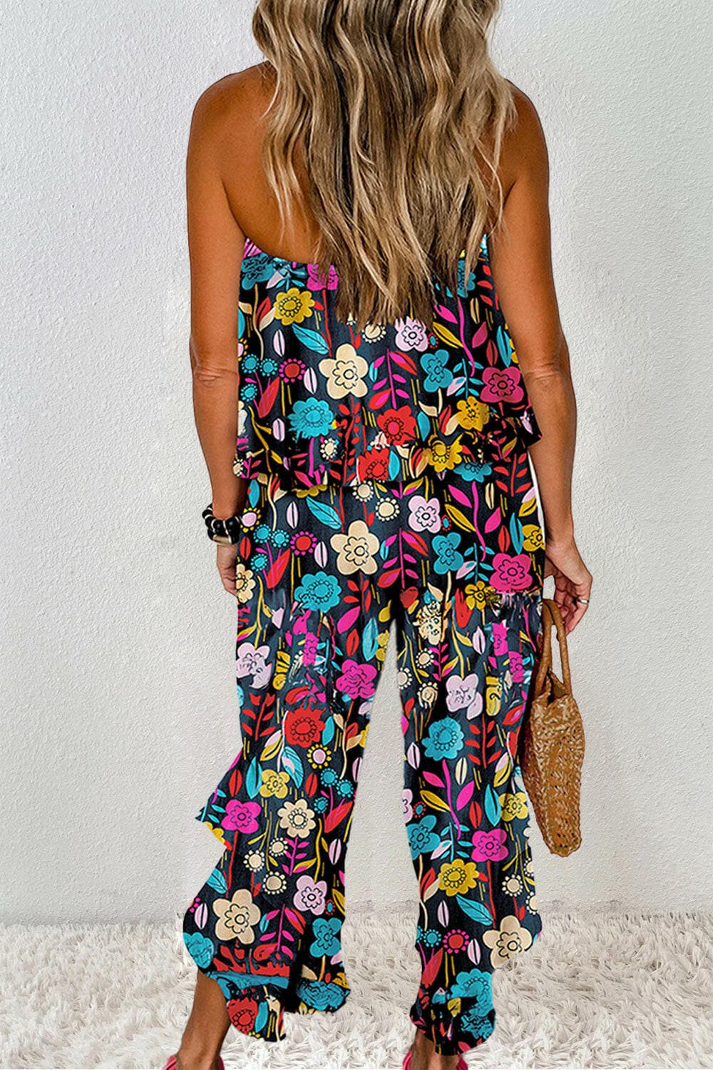 Printed Tube Wide Leg Jumpsuit.