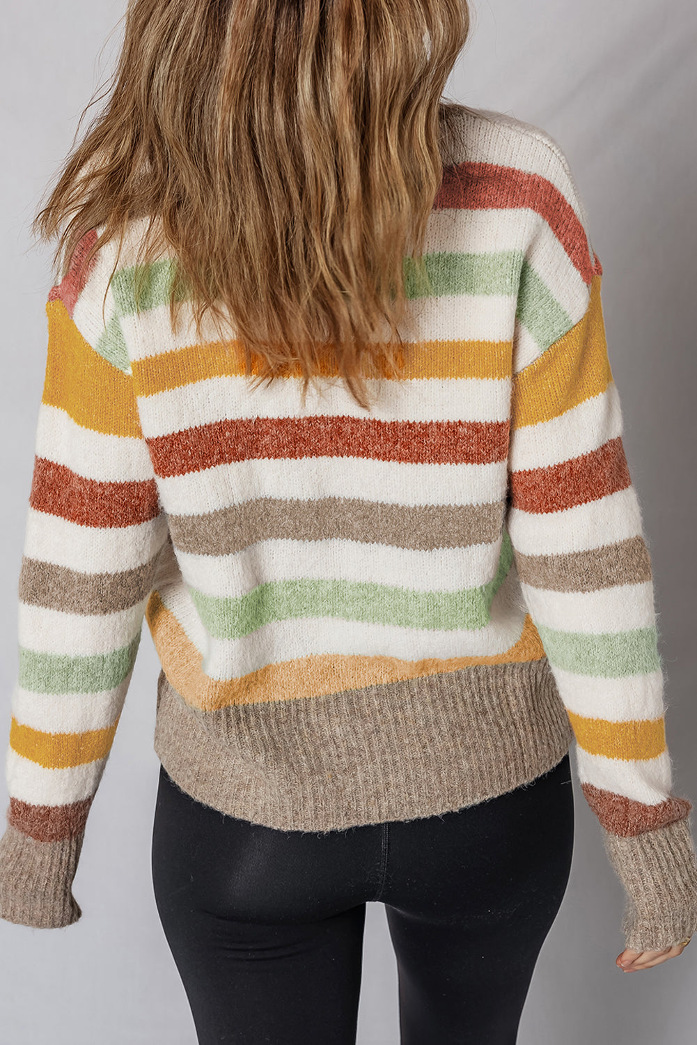 Multicolour Striped Colorblock Plus Size Cozy Sweater Dear-Lover Dropshipping