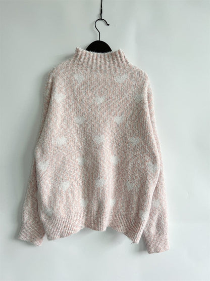 Heart Heathered Turtleneck Drop Shoulder Sweater.