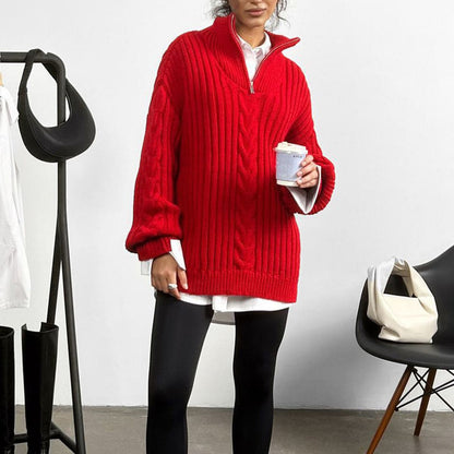 Ribbed Half Zip Long Sleeve Sweater.