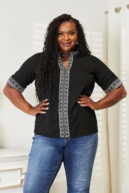 Double Take: Embroidered Notch Neck Top