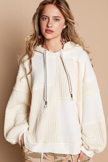 POL Exposed Seam Hooded Knit Top.