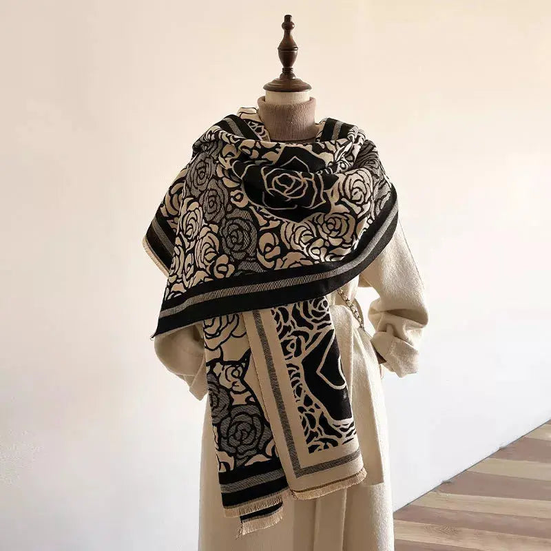 Rose Pattern Raw Hem Scarf Simply Love