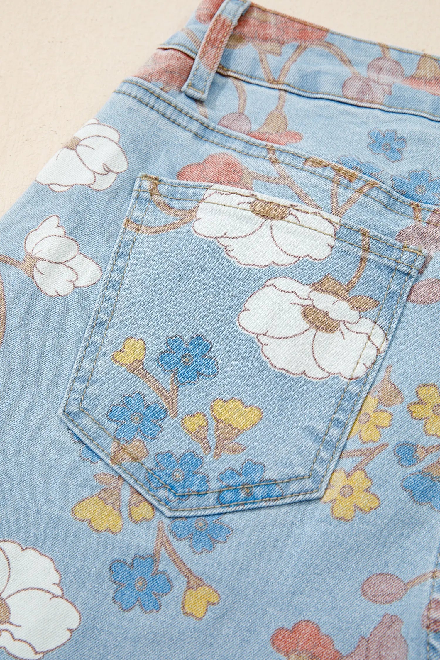 Sky Blue Floral Printed Raw Hem Shift Jeans for Women Dear-Lover Dropshipping