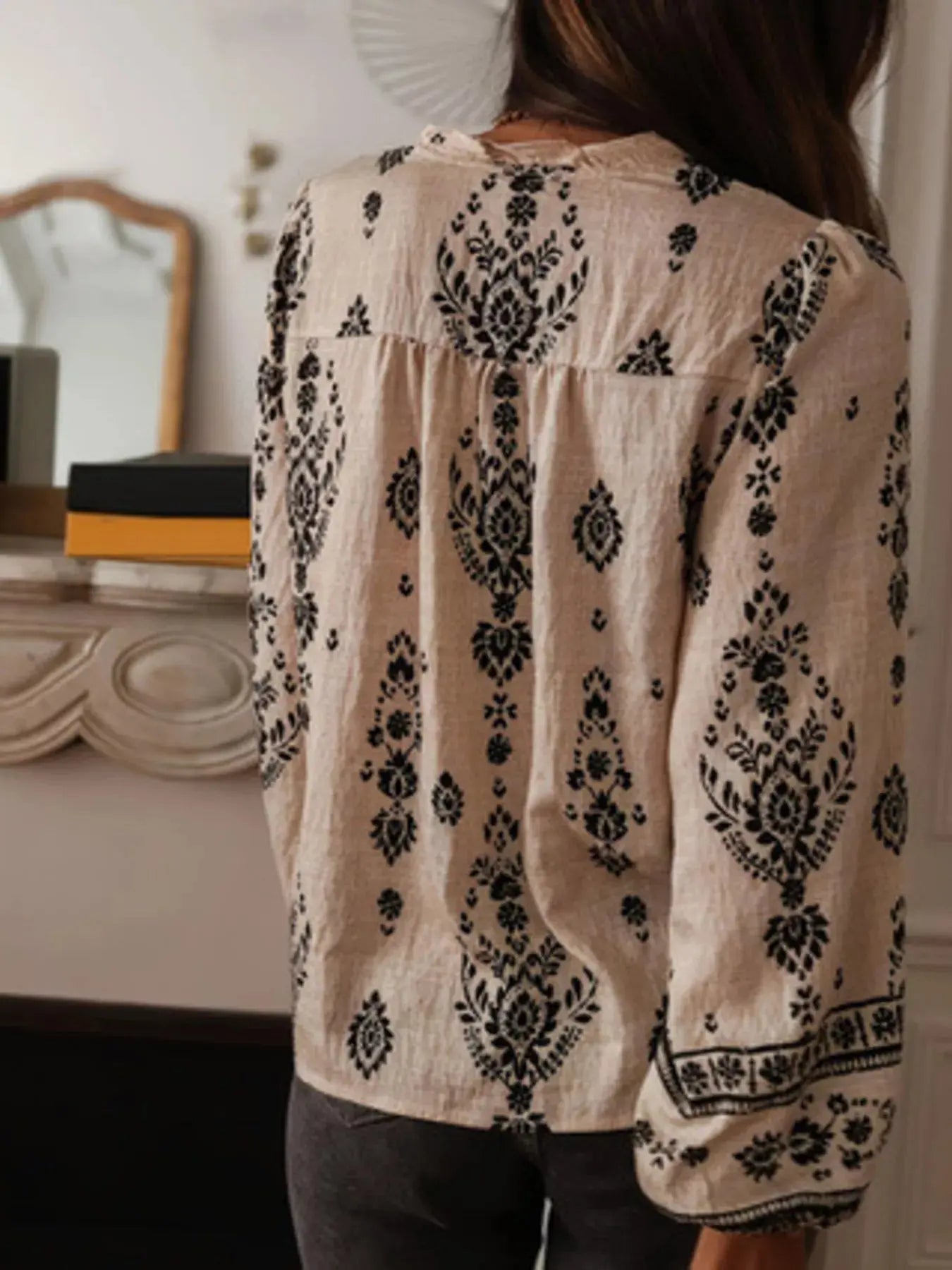 Printed Long Sleeve Blouse Simply Love