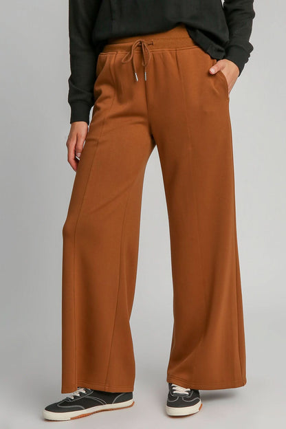 Chic Wide Leg Drawstring Pants with Handy Pockets