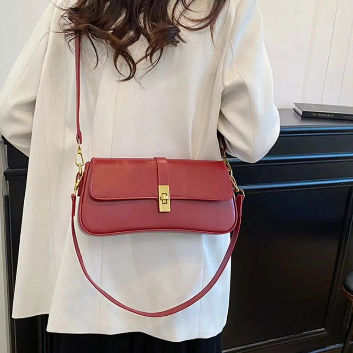 Rectangular Crossbody Bag with Golden Buckle Simply Love