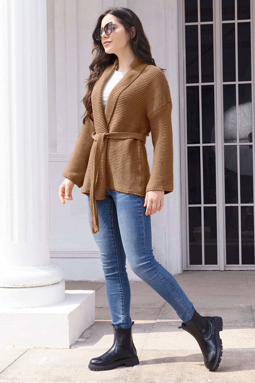 Tied Open Front Long Sleeve Cardigan.