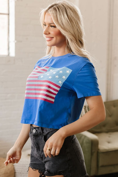 Teal American Flag Crew Neck Short Sleeve Tee