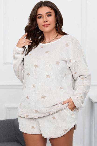 Cozy white plus size star print loungewear set