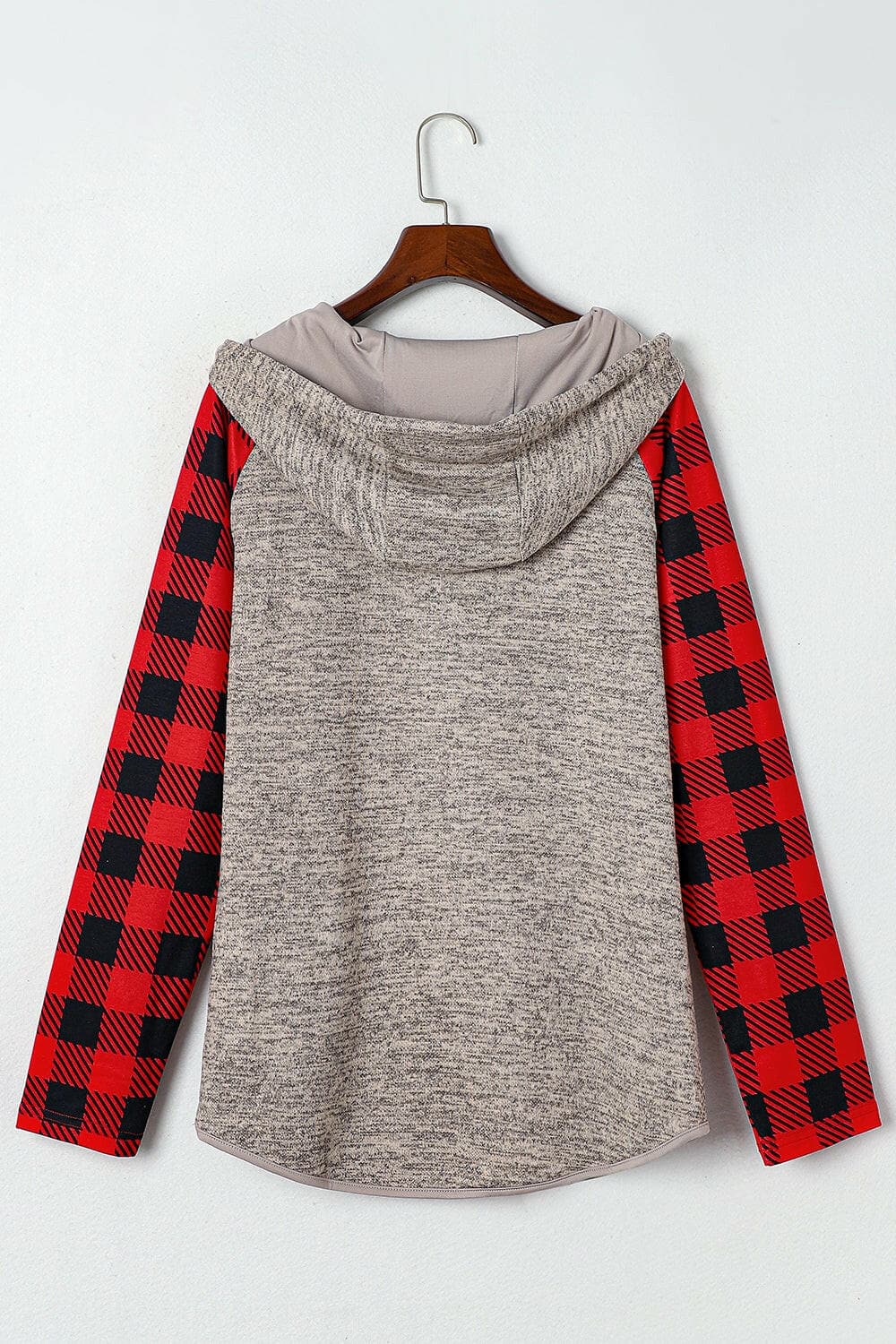 Plaid Half Snap Long Sleeve Hoodie.