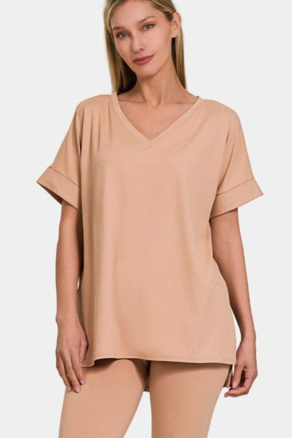 Zenana v-neck lounge set - full size - Love Salve 