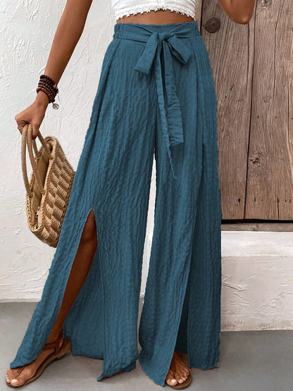 Slit Detail Honey Wide Leg Trousers