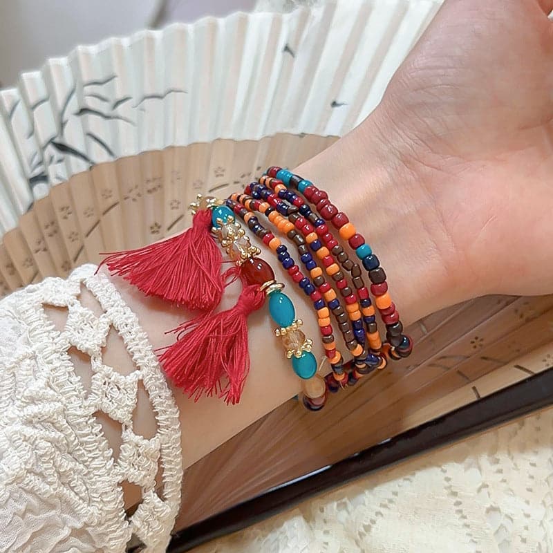 Chic tassel and rice bead bracelet