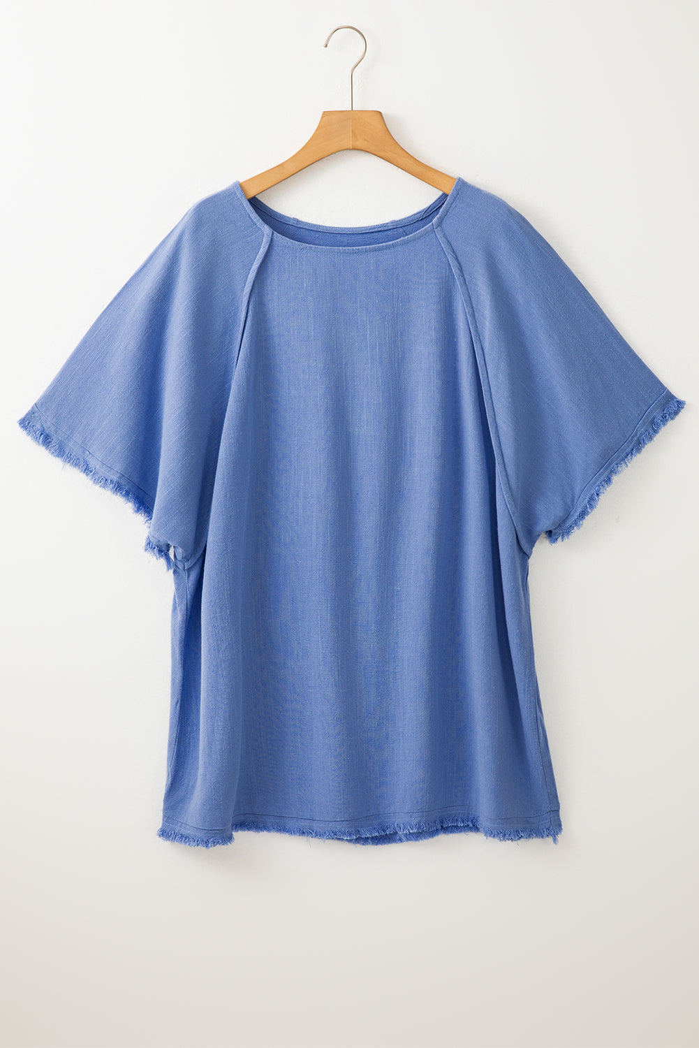 Chic Ashleigh blue plus size frayed edge short sleeve top