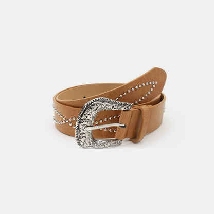 Sparkling rhinestone embellished PU leather belt