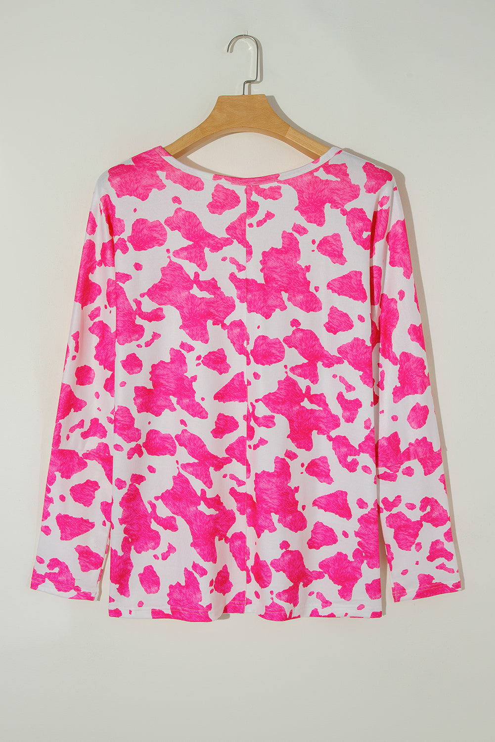 Rose leopard print plus size long sleeve top with V-neck