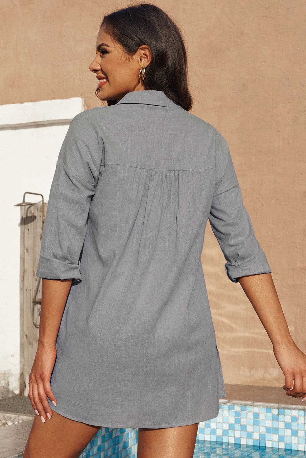 Button-Up Longline Shirt with Breast Pockets.