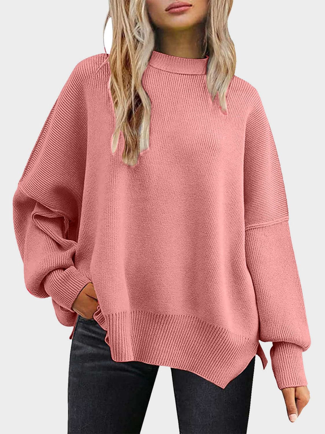 Cozy chic long sleeve sweater with side slits