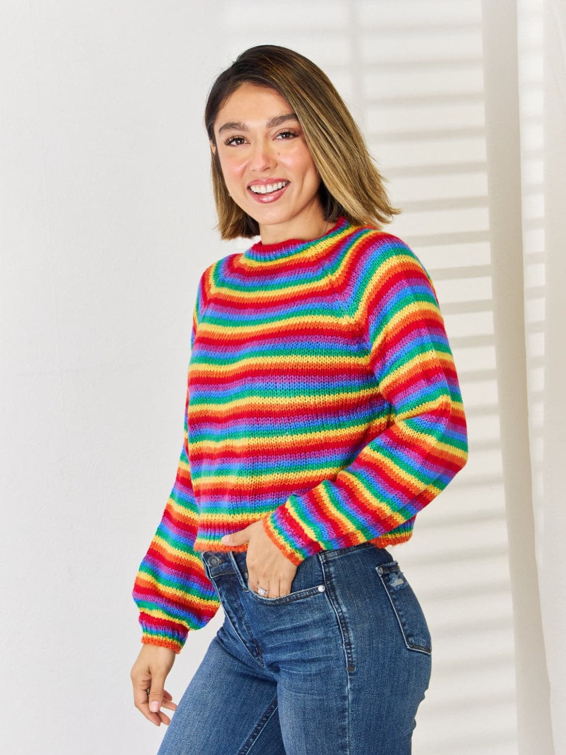 Striped Round Neck Long Sleeve Sweater.