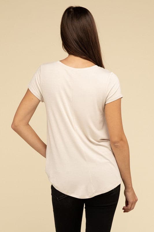 Flowy Round Hem Rayon Short Sleeve Top.