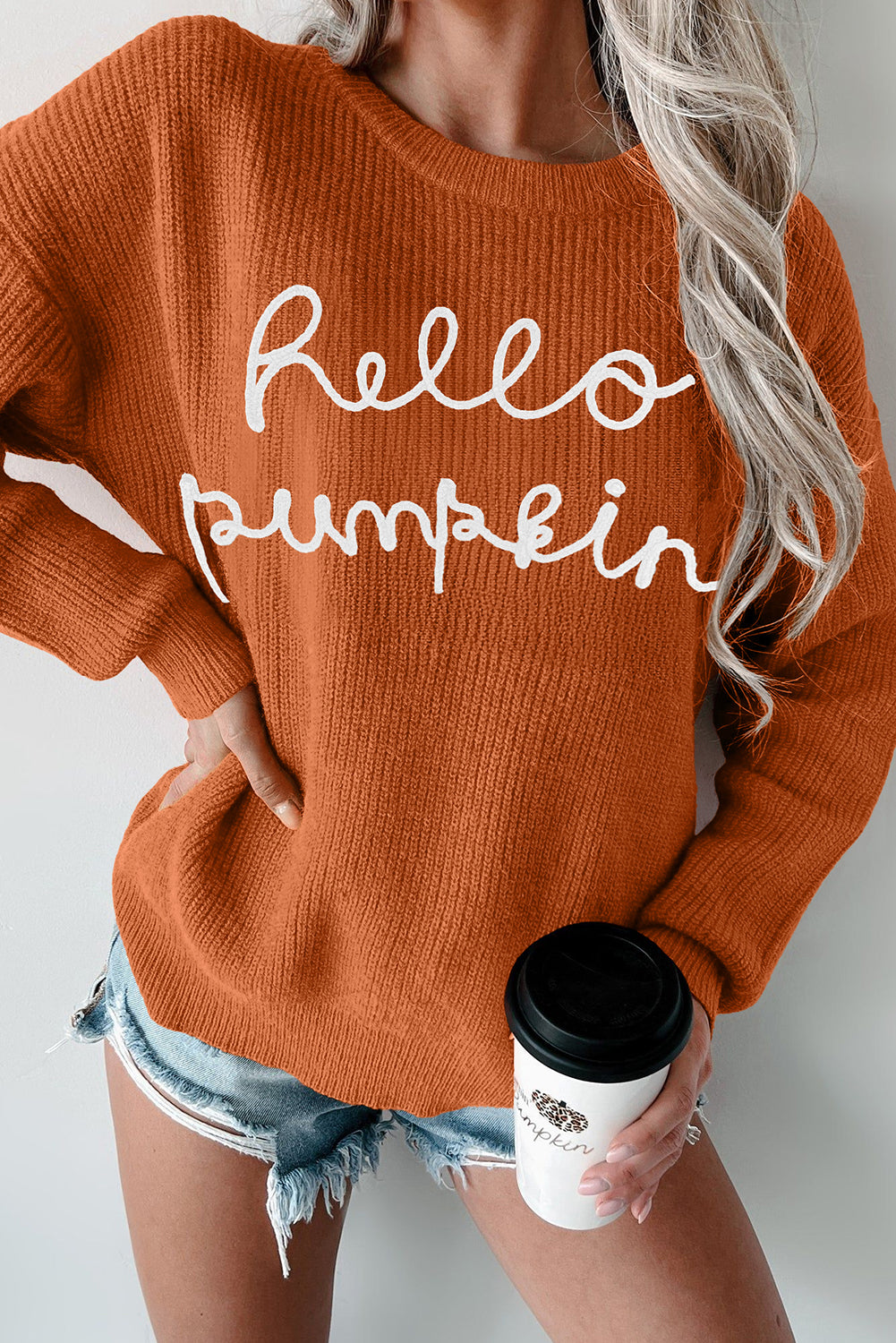 Flamingo autumn vibes "hello pumpkin" graphic sweater