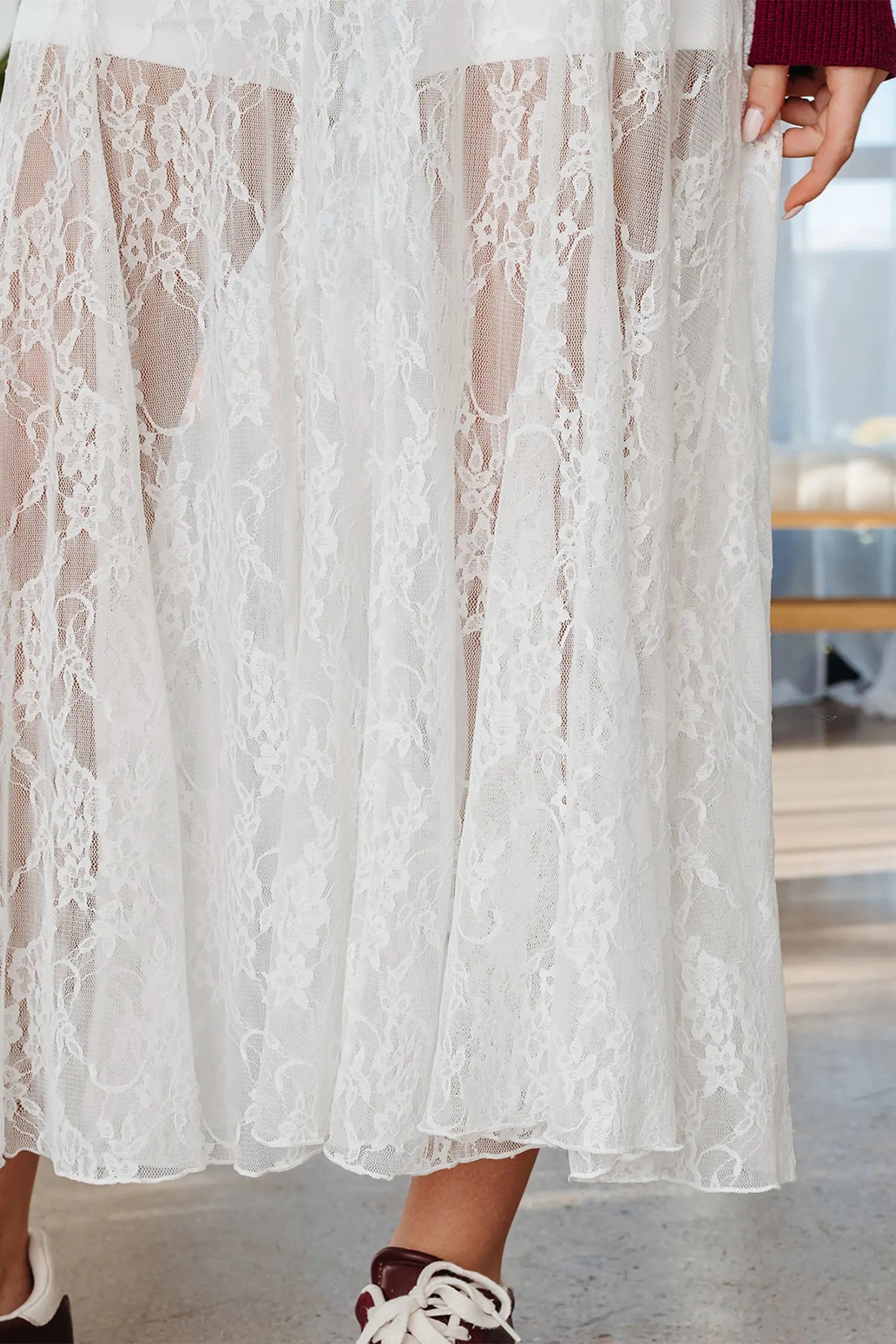 White Sheer Floral Lace Flowy Maxi Skirt For Women Dear-Lover Dropshipping