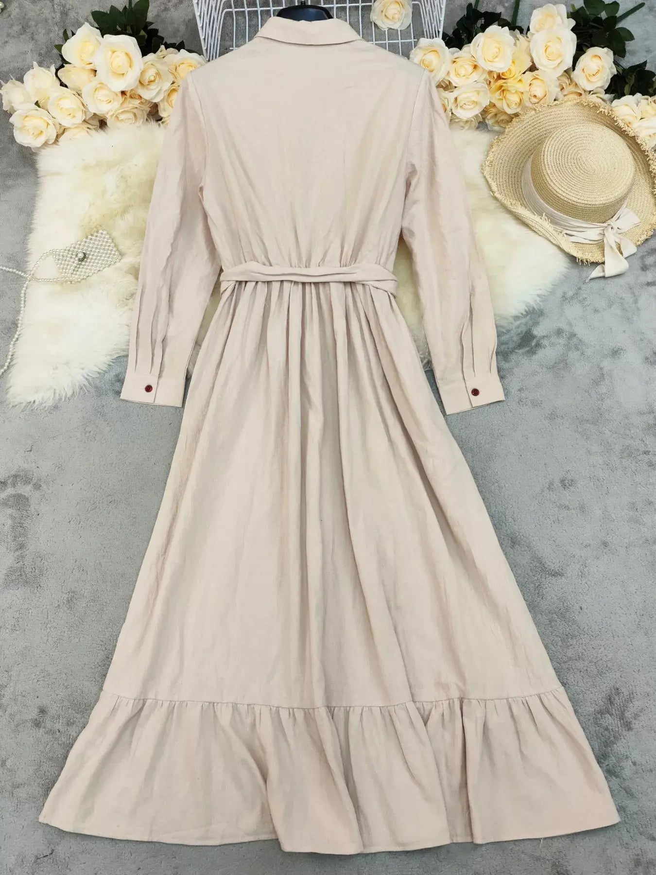 Tie Waist Long Sleeve Ruffled Hem Dress Simply Love