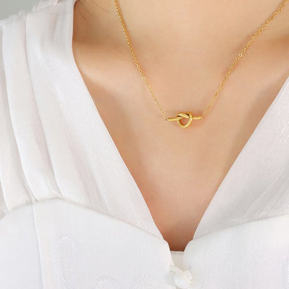 18K Gold-Plated Titanium Steel Knot Necklace.