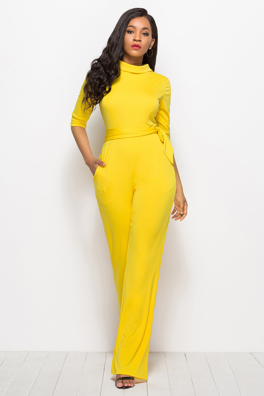 Mock Neck Tie-Waist Half Sleeve Jumpsuit Coco’s Tee Boutique