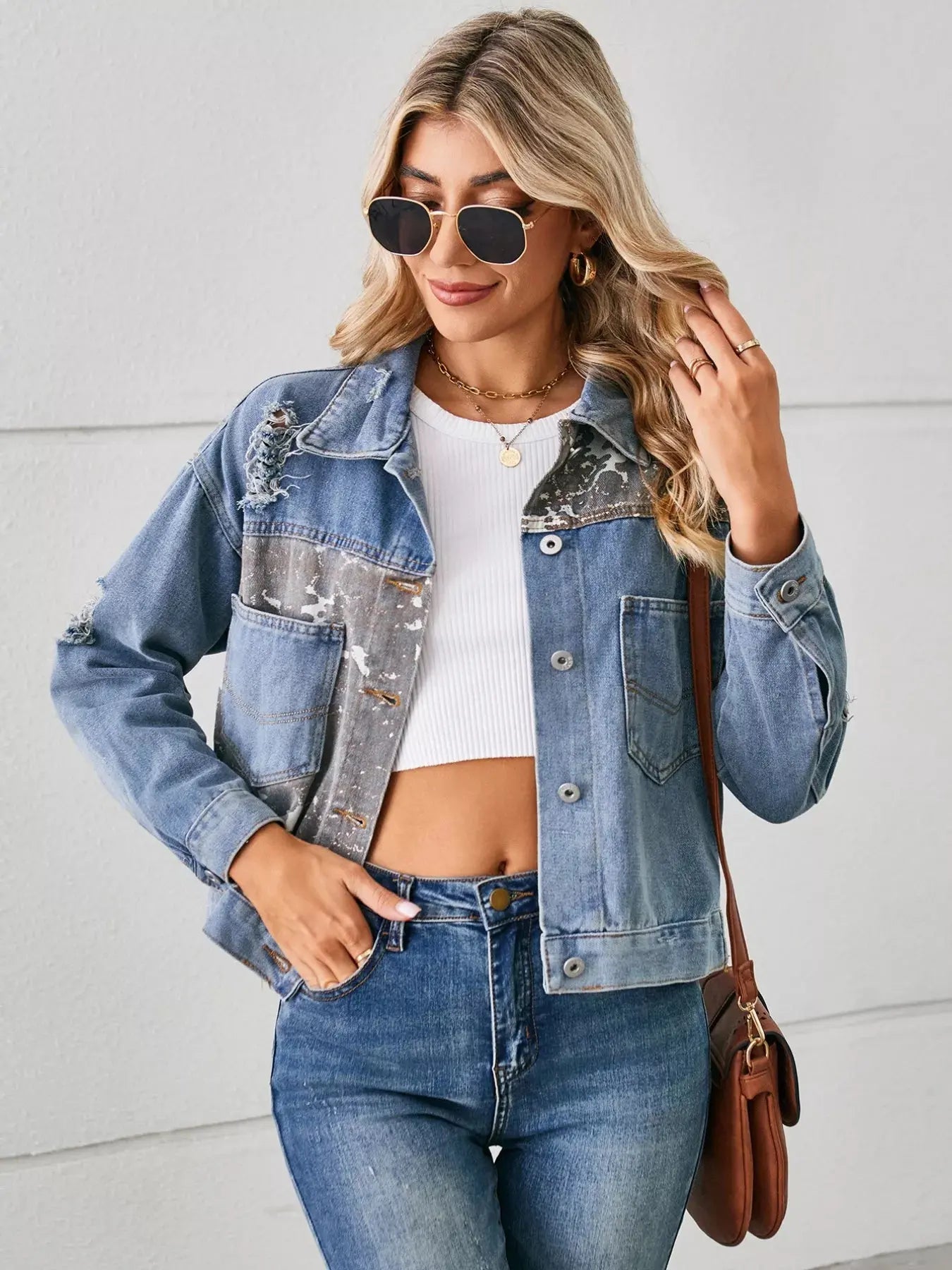 Snake Print Button Up Denim Jacket Simply Love