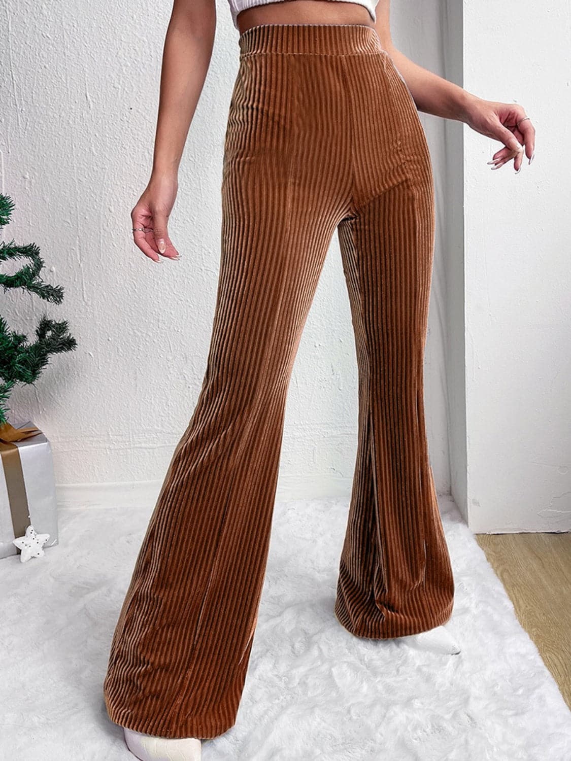 Ribbed High Waist Bootcut Pants.