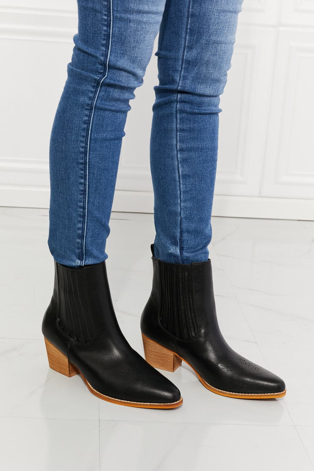 MMShoes Love the Journey Stacked Heel Chelsea Boot in Black.