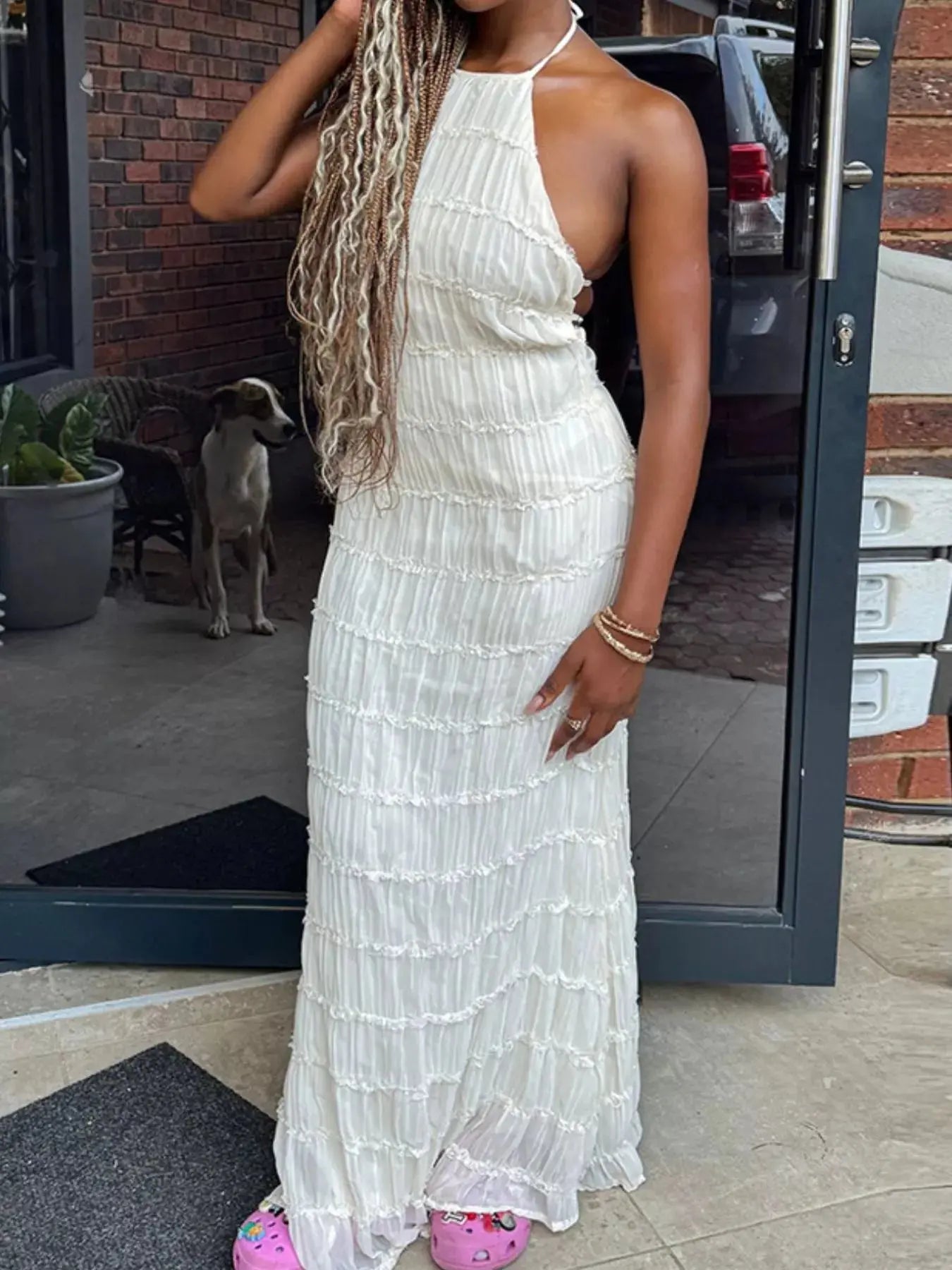 Ruched Halter Neck Maxi Dress Simply Love