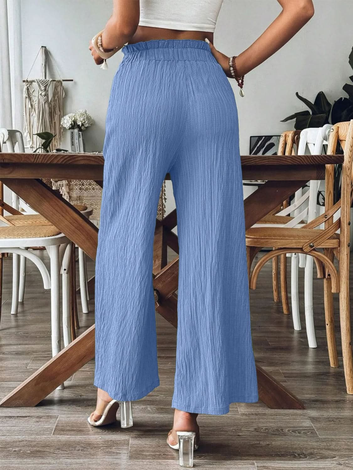 Frilled Pocketed Wide Leg Trousers