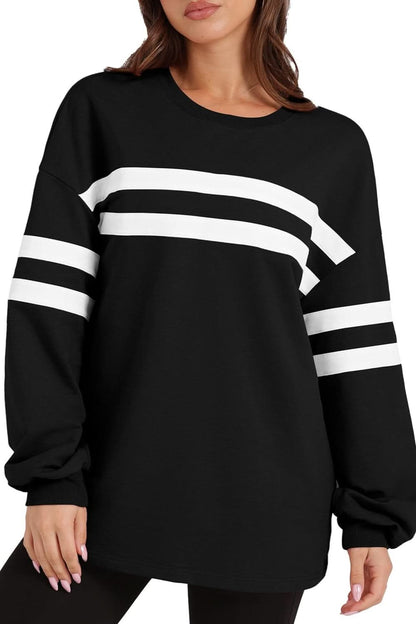 Cozy striped dropped shoulder sweatshirt with round neck