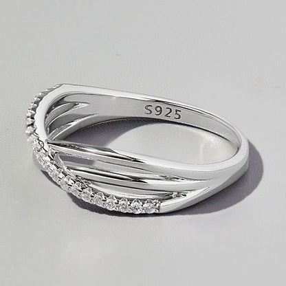 Crisscross Inlaid Zircon 925 Sterling Silver Ring.