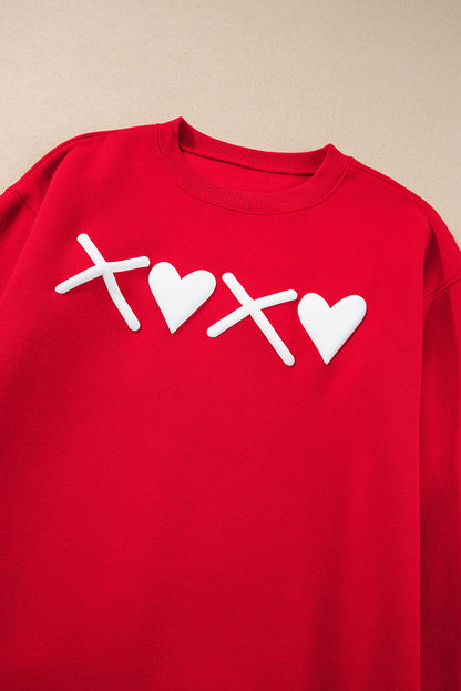 Red Puff XOXO Print Valentines Heart Sweatshirt